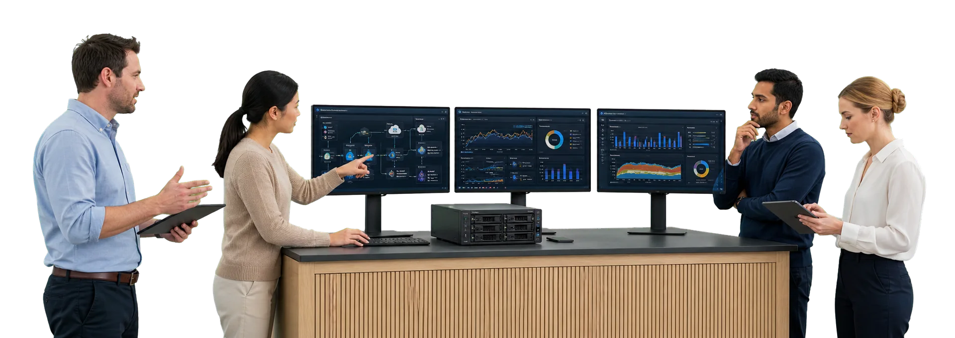 Cloud engineers working with hybrid infrastructure systems