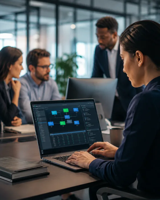 Application specialists mapping a connected enterprise workflow