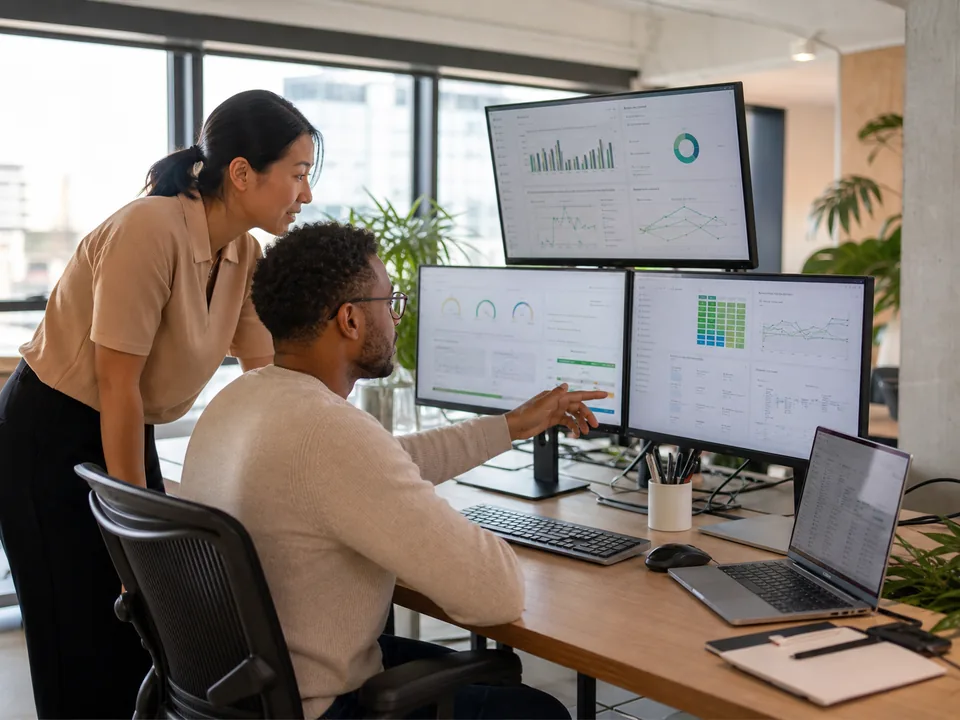 Data professionals reviewing operational dashboards